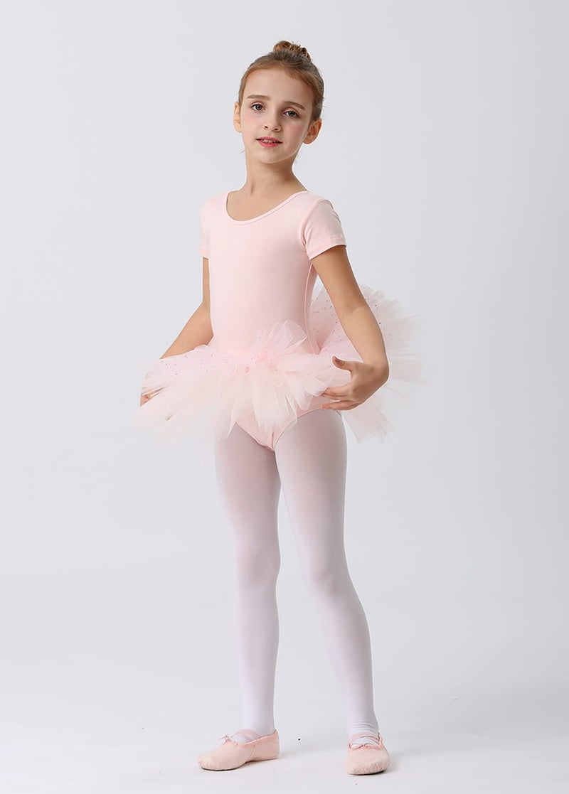 MdnMd Girls Toddler Dance Ballet Tutu Ballerina Dress Outfit Leotard Short Sleeve Glitter Skirt (Ballet Pink, Age 4-6 / 4t,5t) - Image 4