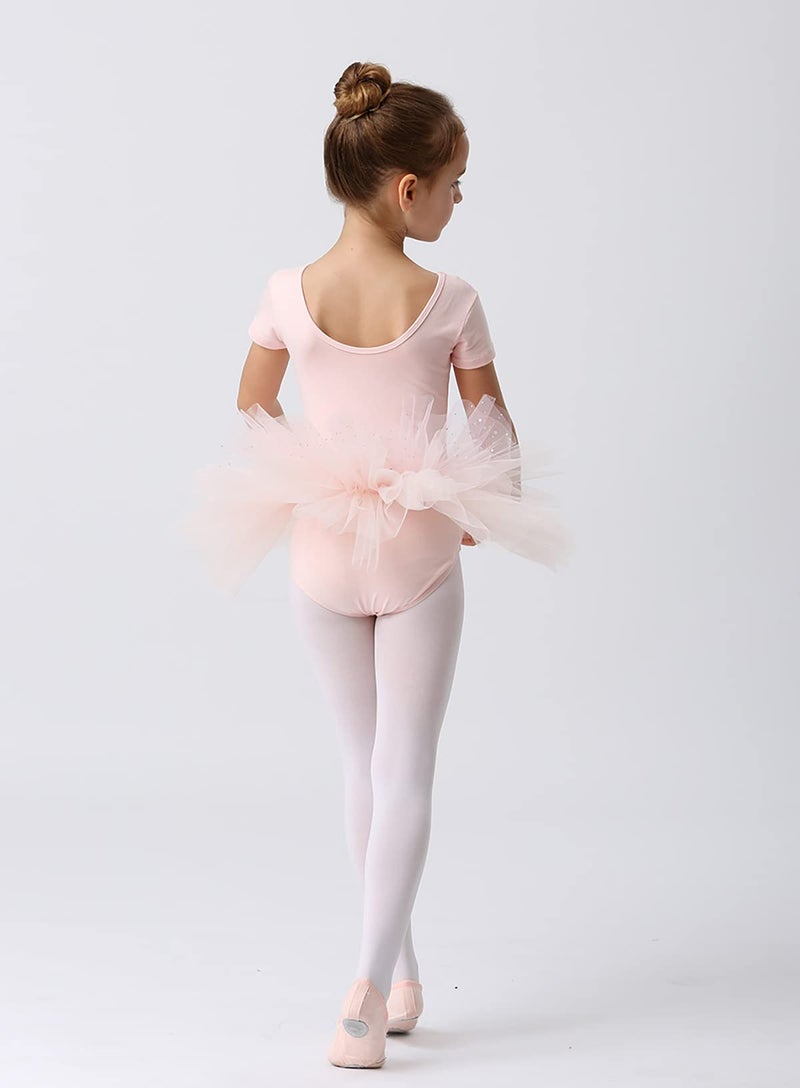 MdnMd Girls Toddler Dance Ballet Tutu Ballerina Dress Outfit Leotard Short Sleeve Glitter Skirt (Ballet Pink, Age 4-6 / 4t,5t) - Image 5