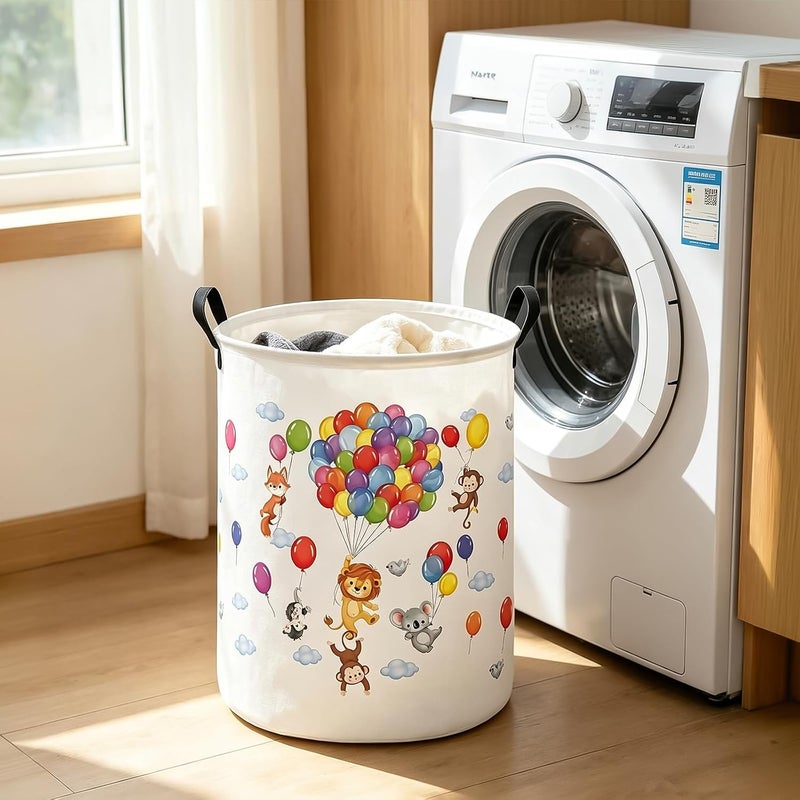 FANKANG Storage Basket, Nursery Hamper Canvas Laundry Basket Foldable with Waterproof PE Coating Large Storage Baskets for Kids Boys and Girls, Office, Bedroom, Clothes,Toys(cute animals) - Image 3