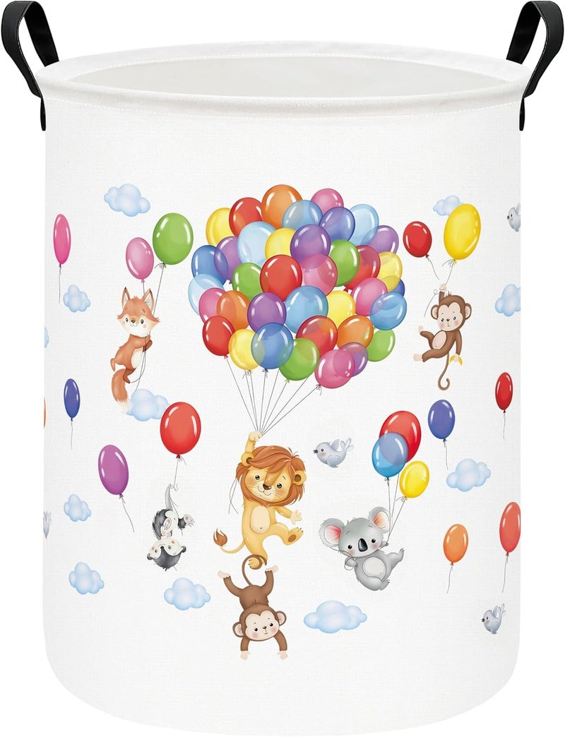 FANKANG Storage Basket, Nursery Hamper Canvas Laundry Basket Foldable with Waterproof PE Coating Large Storage Baskets for Kids Boys and Girls, Office, Bedroom, Clothes,Toys(cute animals) - Image 1