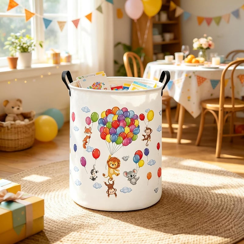 FANKANG Storage Basket, Nursery Hamper Canvas Laundry Basket Foldable with Waterproof PE Coating Large Storage Baskets for Kids Boys and Girls, Office, Bedroom, Clothes,Toys(cute animals) - Image 4