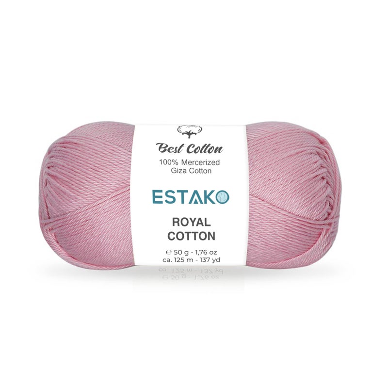 Estako Royal Cotton, 100% Mercerized Giza Cotton Yarn, Soft, Super Fino 1 for Crochet and Knitting 1.76 Oz (50g) / 137 Yrds (125m) (5096 - Baby Pink) - Image 1