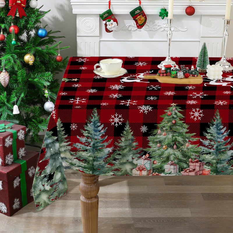 cusugbaso Christmas Tablecloth 60x84 Inches for Rectangle Tables Christmas Tree Decor for Table Water Resistant Plaid Xmas Table Cloth Red Party Decorations for Kitchen Home