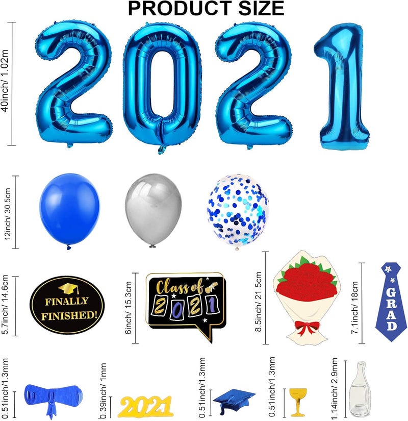 Konsait 2021 Graduation decorations 40Inch Number 2021 Balloons Mylar Latex Balloon Hanging Swirls ConfettiPhoto Booth Props for Black and Blue Grad Graduation Party Decorations Favors Supplies - Image 2