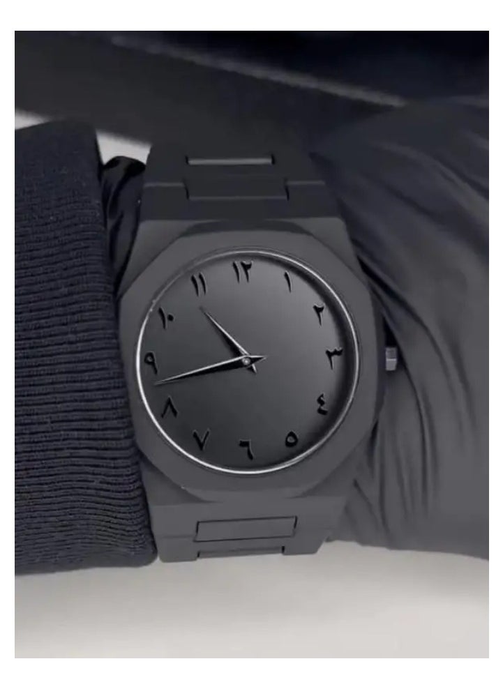 Generic - Men’s Full Black Wrist Watch with Green Dial and Arabic Numbers - Image 1
