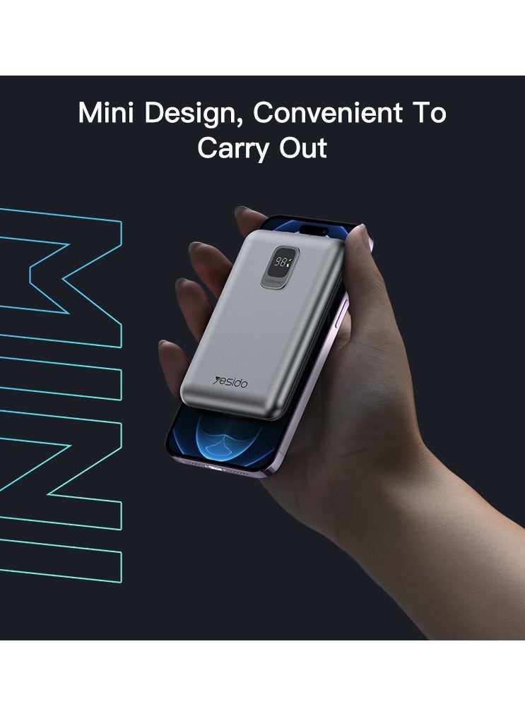 Yesido YP46 10000mah 22 5W PD20W Fast Charge Mag Safe Battery Pack Power Bank Compatible with all devices Silver - Image 5