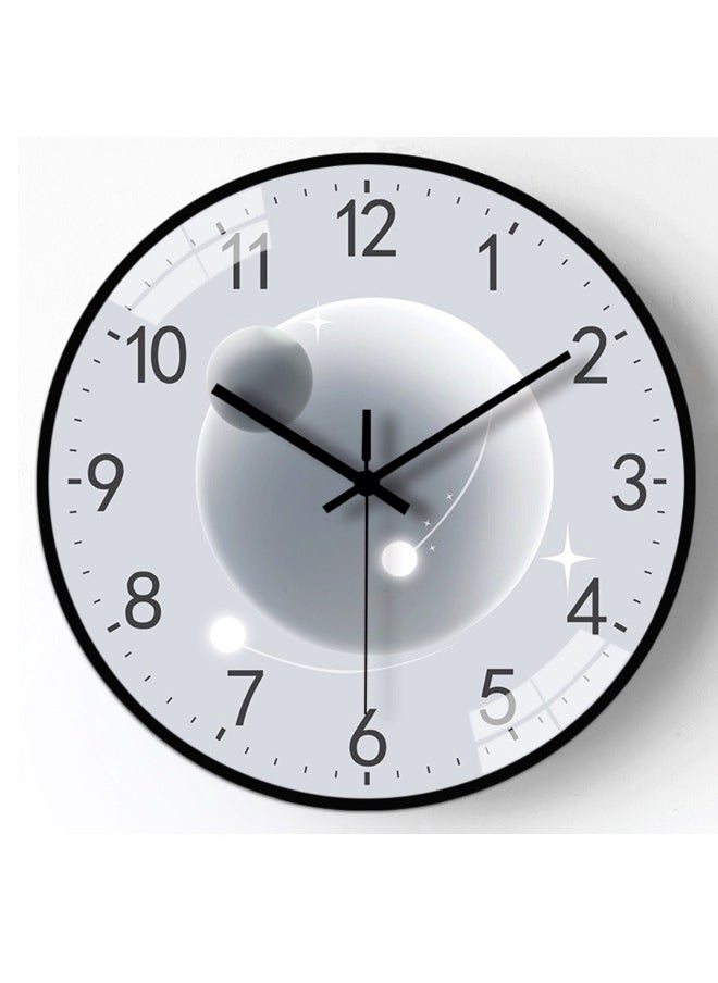 Generic - Fruit color series planet clock face creative wall clock 30CM - Gray planet dial, black frame mute movement, high transparent glass - Image 1