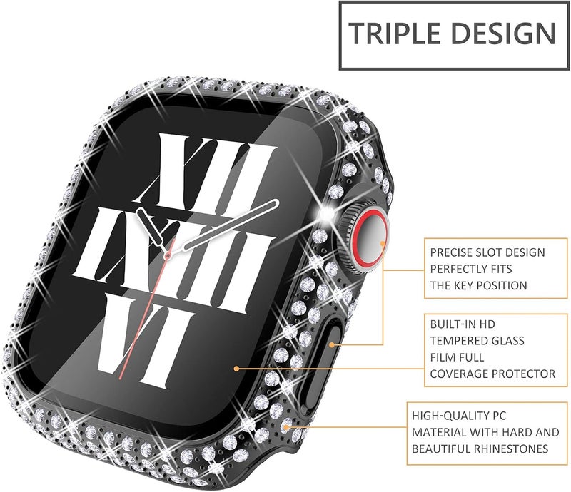 FULLIFE 3-Pack Crystal Diamond Bling Cases Replacement Compatible with Apple Watch 38mm 40mm 42mm 44mm Protective Bumper with Tempered Glass Protector for iWatch Series 6 5 4 3 2 1 SE - Image 4