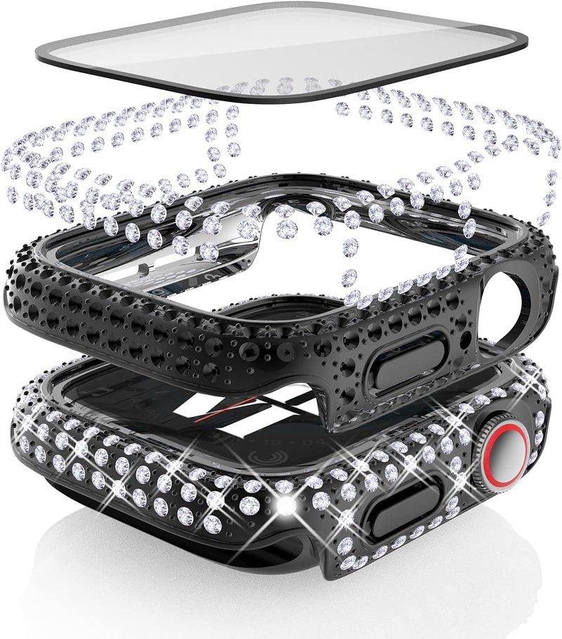 FULLIFE 3-Pack Crystal Diamond Bling Cases Replacement Compatible with Apple Watch 38mm 40mm 42mm 44mm Protective Bumper with Tempered Glass Protector for iWatch Series 6 5 4 3 2 1 SE - Image 2