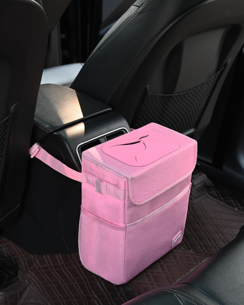 SIBOFUEGO Car Trash Can Cute - Multifunctional Interior Car Accessory for Women, Car Organizer and Storage with Adjustable Straps, Car Stuff Storage 2 Gallons (Leopard-Print Pink) - Image 5