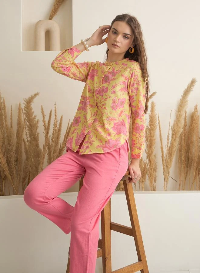 sanskrutihomes Sanskrutihomes Printed Cotton Buttoned Shirt and Pants Co-Ords Set