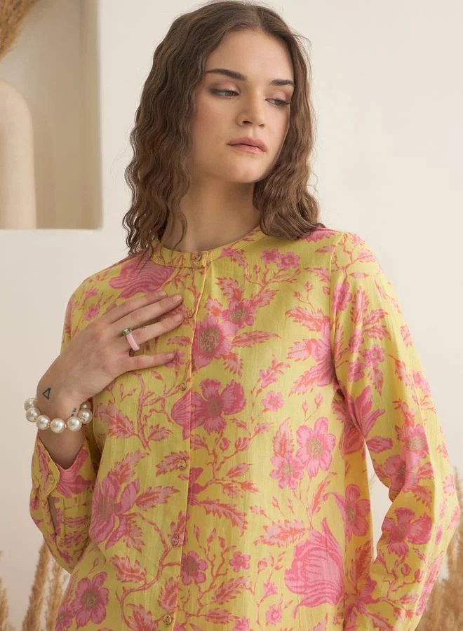 sanskrutihomes Sanskrutihomes Printed Cotton Buttoned Shirt and Pants Co-Ords Set