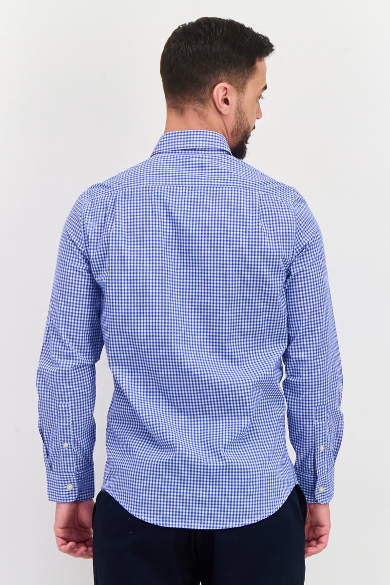 Chaps Men Regular Fit Micro Checkered Long Sleeve Casual Shirt, Blue - Image 4
