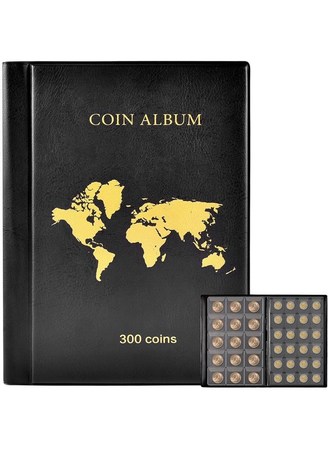 ANKHOH Coin Collection Book Holder Album for Collectors, 300 Pockets Coins Display Storage Case, Collecting Sleeves Organizer Box for Coin Collections Supplies, Money Currency, Pennies (Black) - Image 1