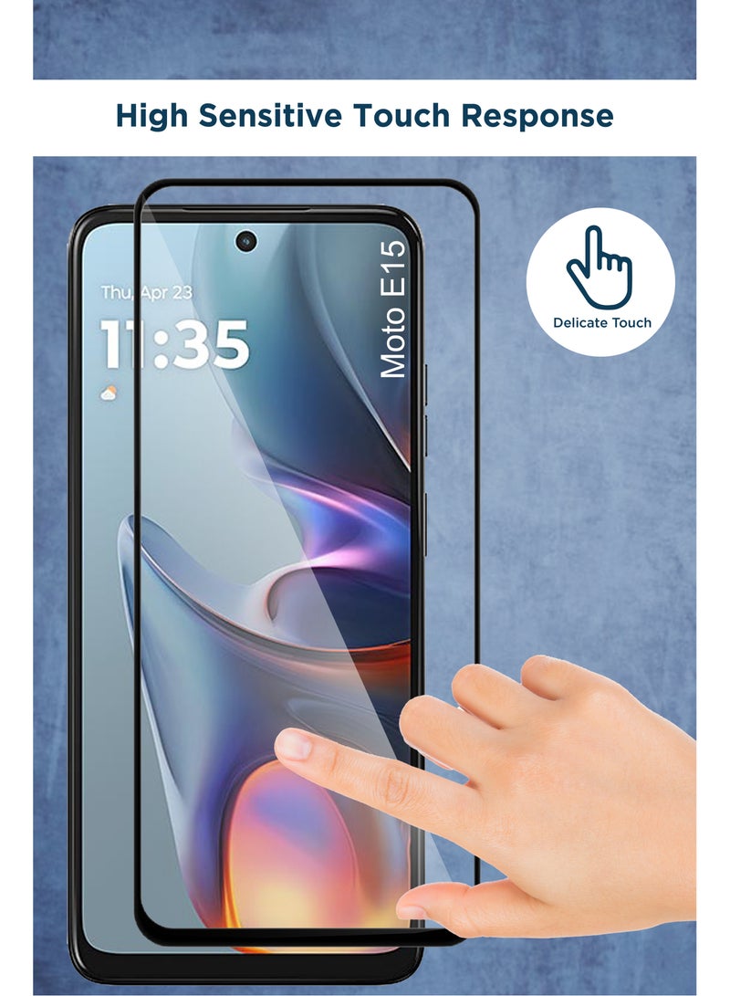 Motorola Moto E15 - 2 Pack Tempered Glass Screen Protector - Delicate Touch , Higher Transparency , Easy to Install ,Anti-scratch and Bubble-free Screen Protector - Black - Image 3