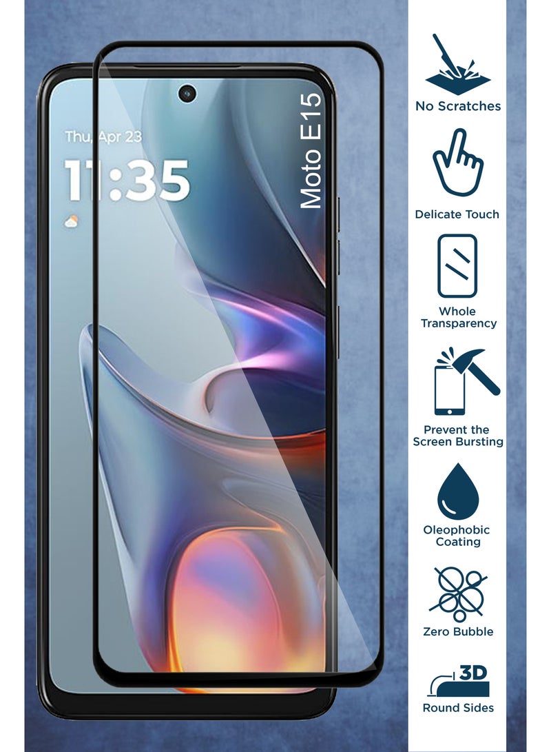 Motorola Moto E15 - 2 Pack Tempered Glass Screen Protector - Delicate Touch , Higher Transparency , Easy to Install ,Anti-scratch and Bubble-free Screen Protector - Black - Image 2