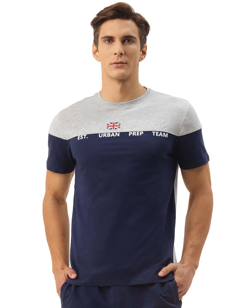 amswan PREMIUM COTTON COLOURBLOCK PRINTED HALF SLEEVE CREW NECK T-SHIRTS - Image 1