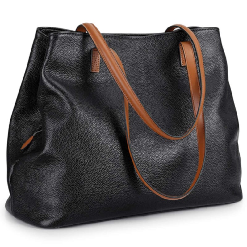 S-ZONE Leather Tote Bag for Women Zipper Pockets Shoulder Purses Handbags Large - Image 1
