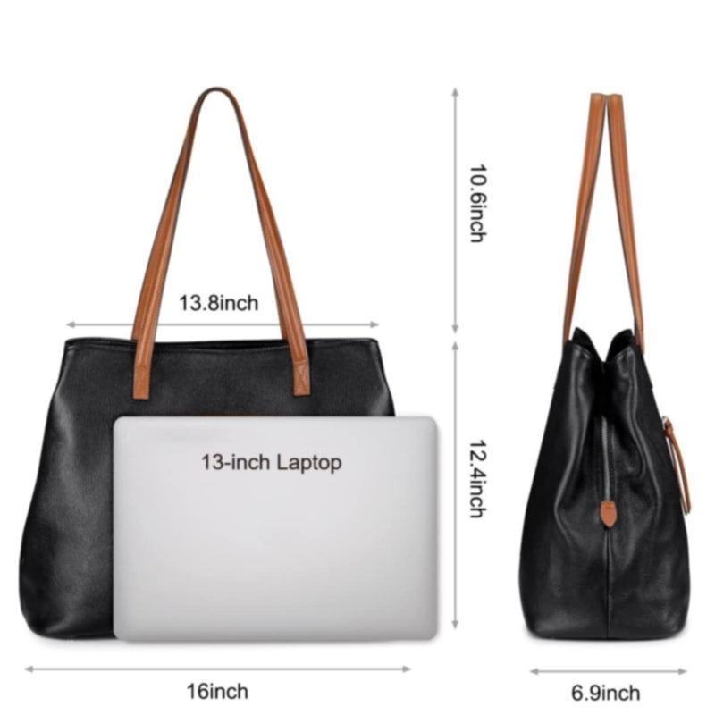 S-ZONE Leather Tote Bag for Women Zipper Pockets Shoulder Purses Handbags Large - Image 5