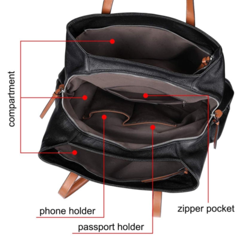 S-ZONE Leather Tote Bag for Women Zipper Pockets Shoulder Purses Handbags Large - Image 4