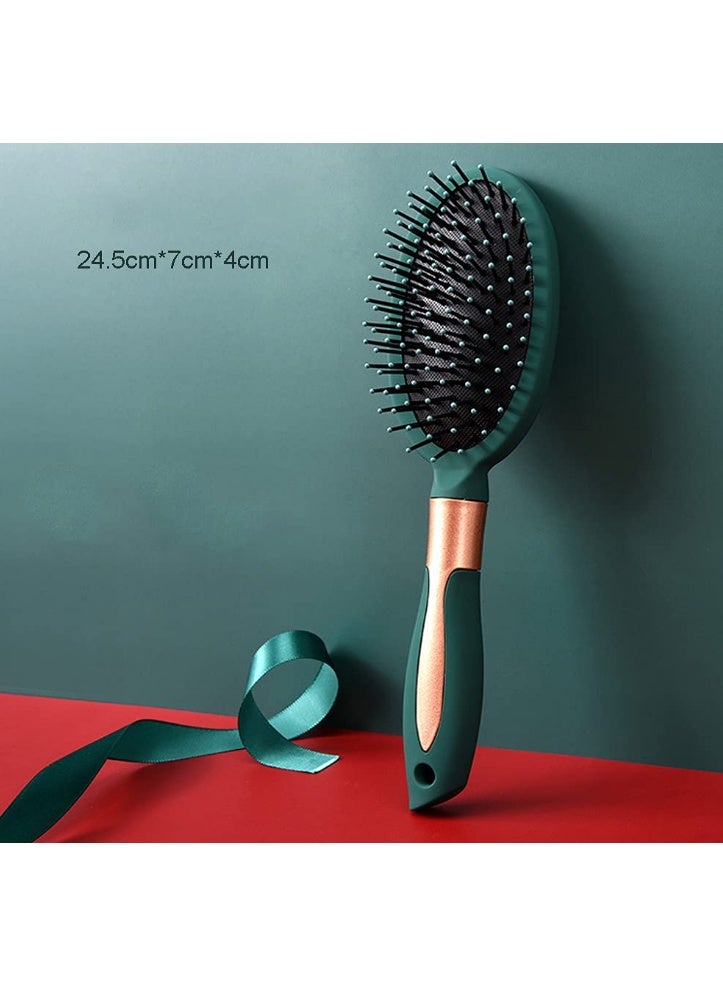 Detangling Brush Anti-Static Massage Hair Brushes Paddle Hairbrush With Cushion Base Nylon Bristle Pins Blow Drying Detangler Comb for Wet Dry All Hair Types Styling Blackish Green (Oval) - Image 2