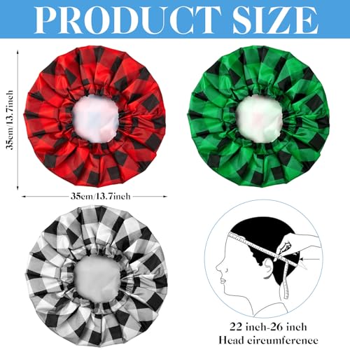 Jeere Shower Cap for Men Waterproof Reusable Large Bath Cap Men for Dreadlocks, Braids, Curls, Locs, Curly Hair, 3 Colors(Plaid Pattern) - Image 2
