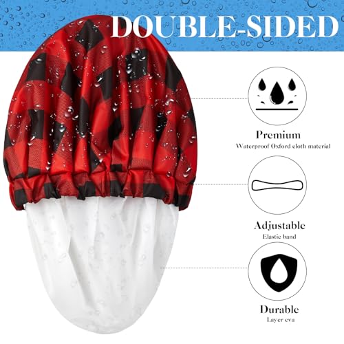Jeere Shower Cap for Men Waterproof Reusable Large Bath Cap Men for Dreadlocks, Braids, Curls, Locs, Curly Hair, 3 Colors(Plaid Pattern) - Image 4