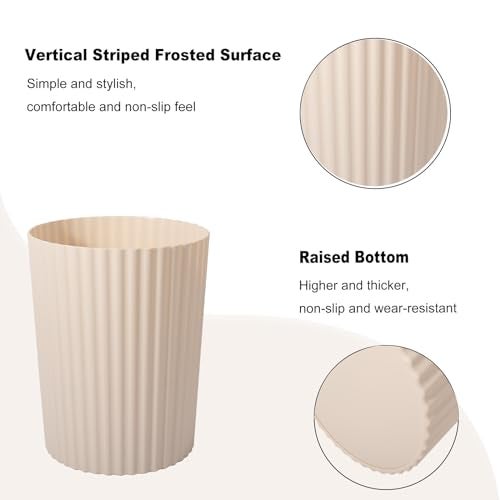 JiatuA Small Trash Can Plastic Wastebasket Round Garbage Container Bin for Bathroom, Kitchen, Bedroom, Home Office, College Dorm, Beige - Image 3