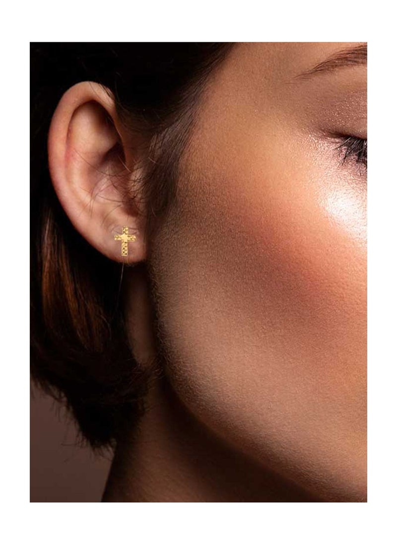 FK Jewellers - Gold Cross Stud Earrings 18KT - FKJERN18KU3059 - Image 1