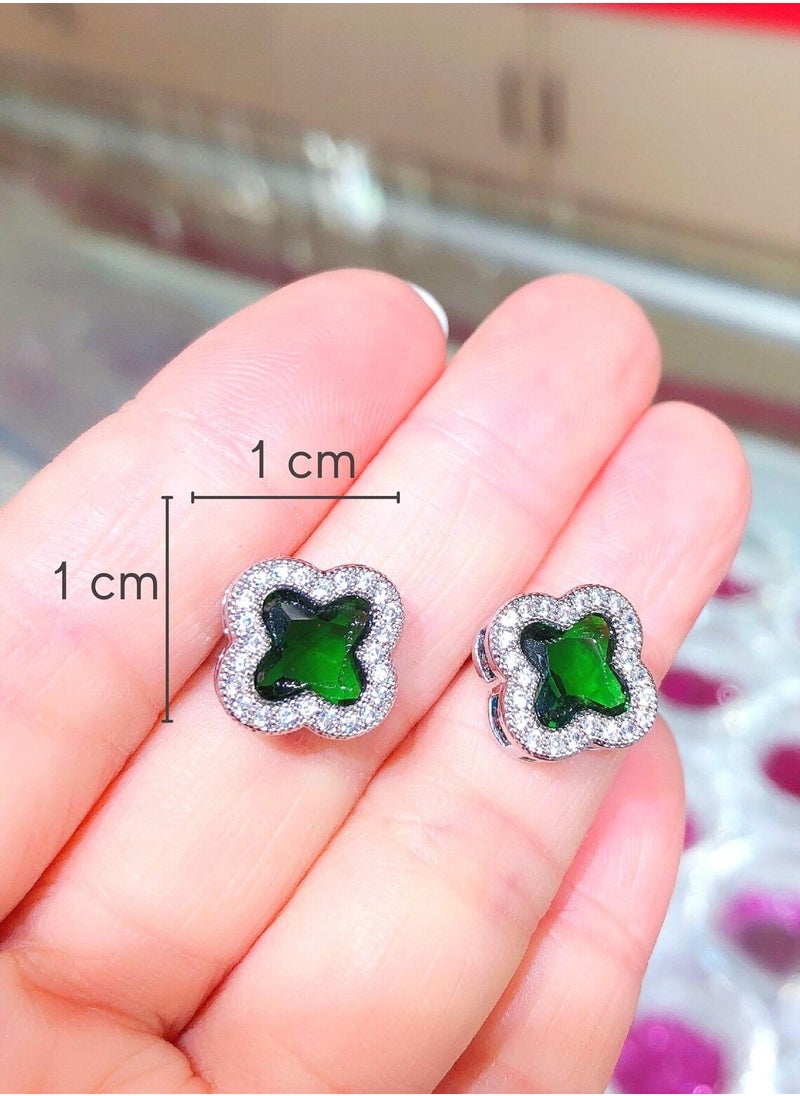 MissTiara Stylish Four Petal Flower Inlaid Zirconia Earrings 925 Silver Needle Earrings for Women  - Image 2