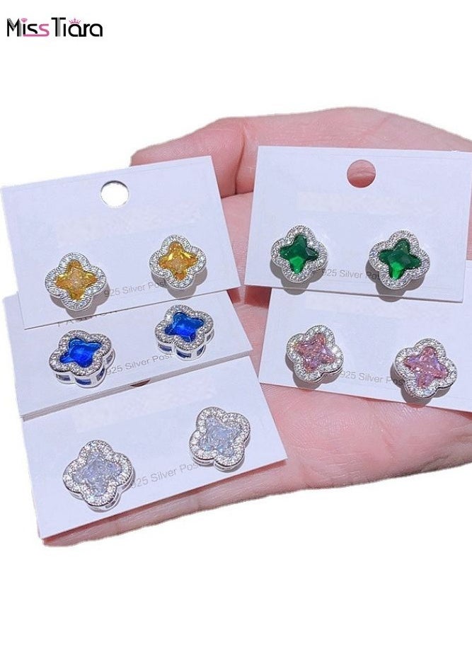 MissTiara Stylish Four Petal Flower Inlaid Zirconia Earrings 925 Silver Needle Earrings for Women  - Image 4