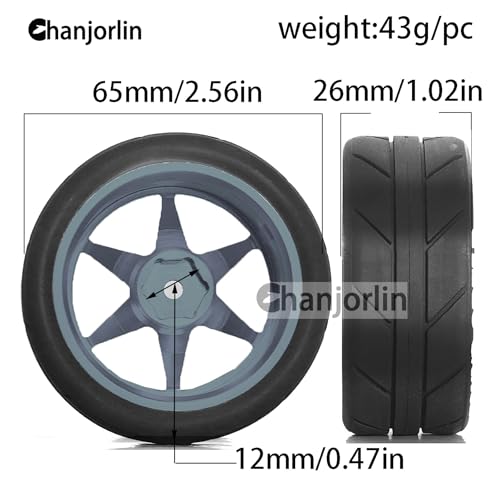 Chanjorlin 110 On Road Tires And Aluminum Wheels 12mm Hex RC Rally Racing Tyres OD 256 For Tamiya TT01 TT02 XV01 TA06 A959 PTG2 HPI KYOSHO PTG2 Traxxas 110 Street Touring Drift Car 4PCS Titanium - Image 5