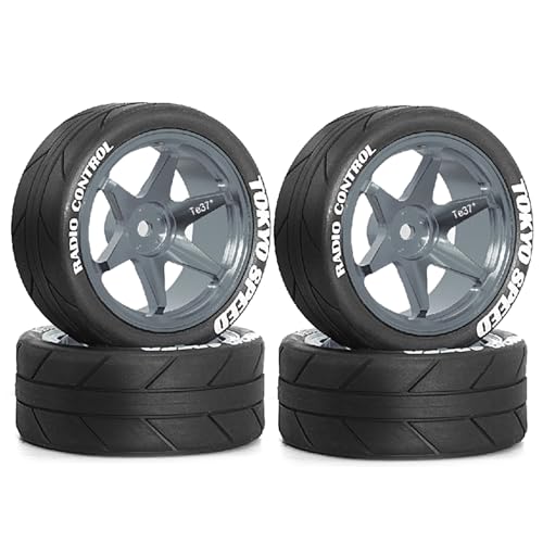 Chanjorlin 110 On Road Tires And Aluminum Wheels 12mm Hex RC Rally Racing Tyres OD 256 For Tamiya TT01 TT02 XV01 TA06 A959 PTG2 HPI KYOSHO PTG2 Traxxas 110 Street Touring Drift Car 4PCS Titanium - Image 1
