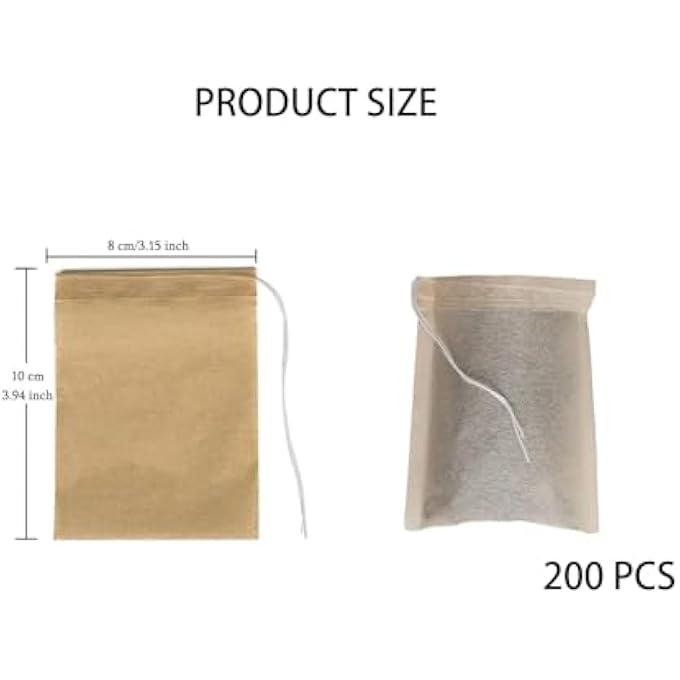 HBSTUDIO Disposable Tea Filter Bags For Loose Tea Wood Pulp Material Biodegradable And Compostable Unbleached Empty Tea Infuser Sachets With Drawstring 200 Pack 8Cm X 10Cm - Image 2