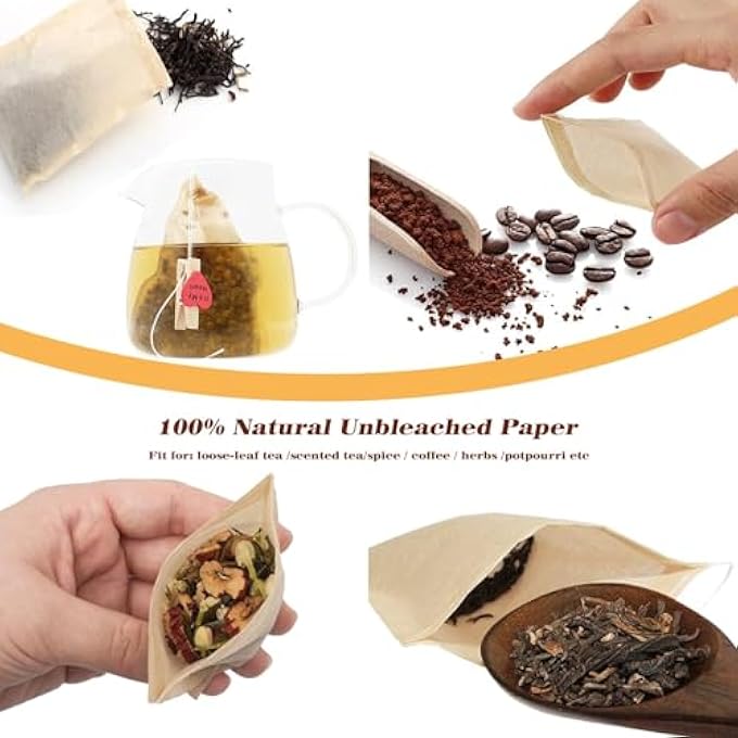 HBSTUDIO Disposable Tea Filter Bags For Loose Tea Wood Pulp Material Biodegradable And Compostable Unbleached Empty Tea Infuser Sachets With Drawstring 200 Pack 8Cm X 10Cm - Image 3