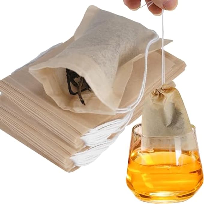 HBSTUDIO Disposable Tea Filter Bags For Loose Tea Wood Pulp Material Biodegradable And Compostable Unbleached Empty Tea Infuser Sachets With Drawstring 200 Pack 8Cm X 10Cm - Image 1