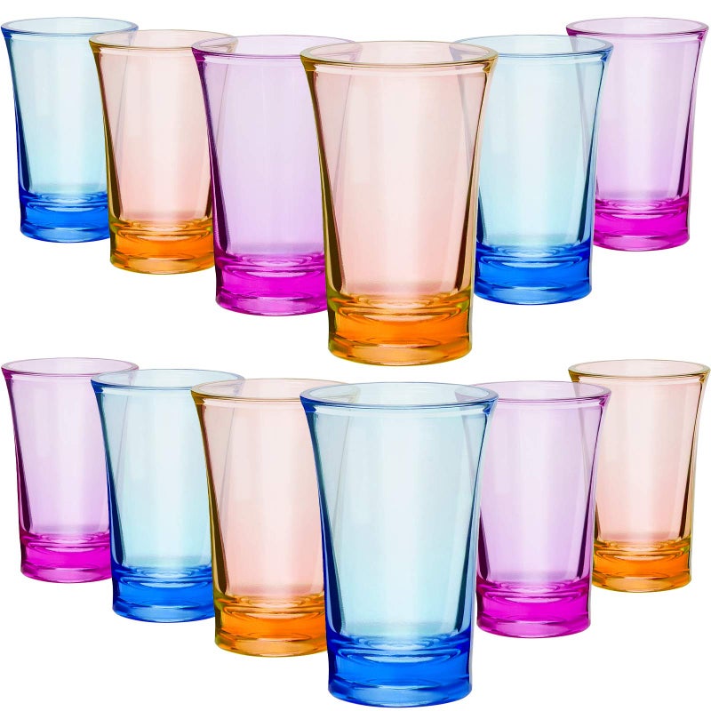 12 Pieces Shots Acrylic Cups Colorful Shot Glasses 12Ounce Heavy Base Shot Glasses for Spirits and Liquors Compatible with 6 Shot Glass Dispenser and Holder Blue Purple Yellow