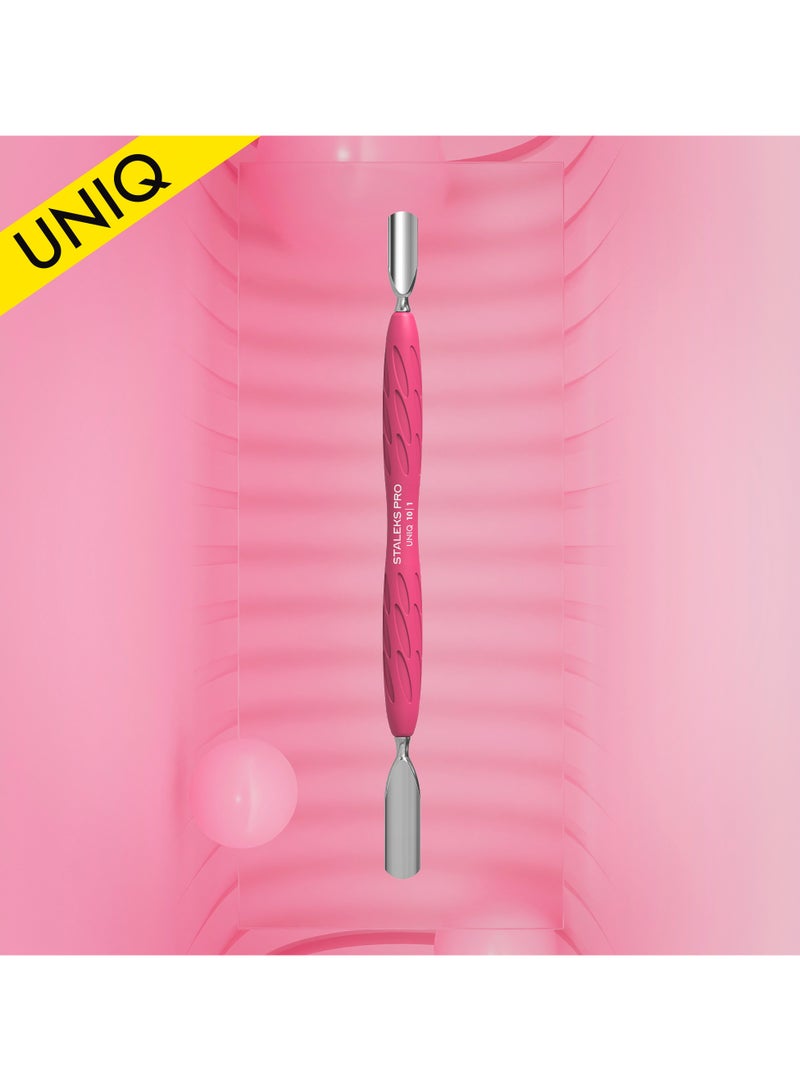 STALEKS PRO Manicure pusher Gummy with silicone handle - UNIQ 10 | TYPE 1 (rounded wide and rounded narrow pusher) - Image 1