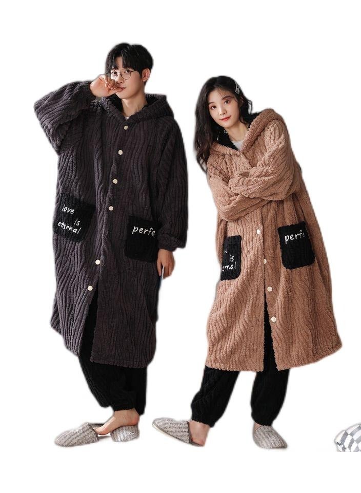 KUYING Sleeping gowns, long coral plush and plush, winter home wear for couples, worn externally  - Image 1