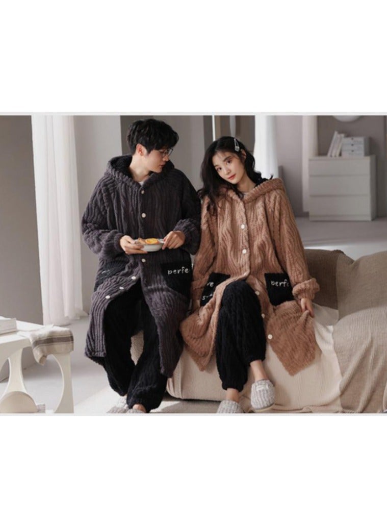 KUYING Sleeping gowns, long coral plush and plush, winter home wear for couples, worn externally  - Image 3
