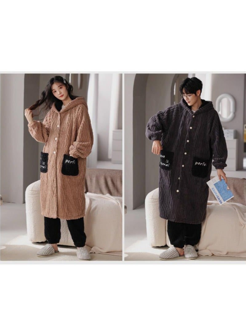 KUYING Sleeping gowns, long coral plush and plush, winter home wear for couples, worn externally  - Image 2