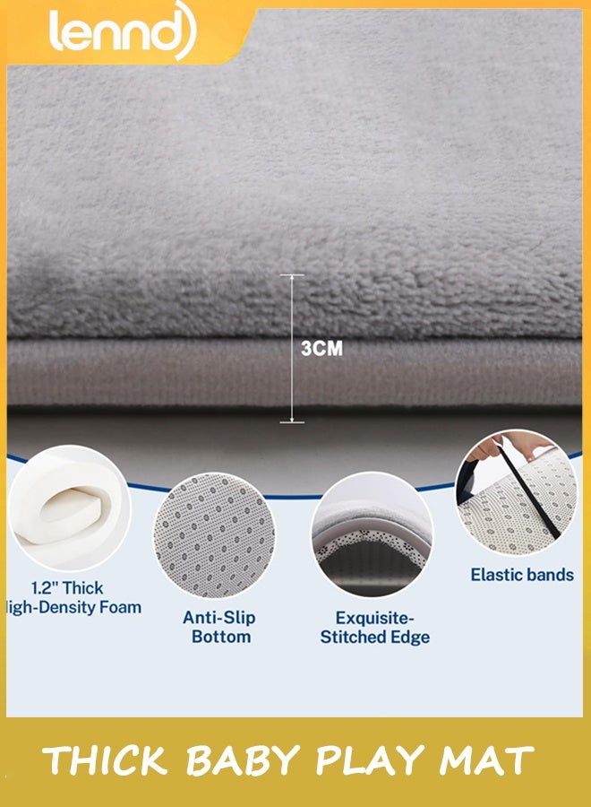 لينند سميكة طفل لعب حصيرة للطابق,100 * 150 سم لعب حصيرة,البطن الوقت رغوة حصيرة,دعم ناعم للغاية والشعور بلش,الرعاية السهلة مع غير الانزلاق ممسكة للرضيع,الأطفال والطفل الصغير الزحف,الرمادي,, - Image 3