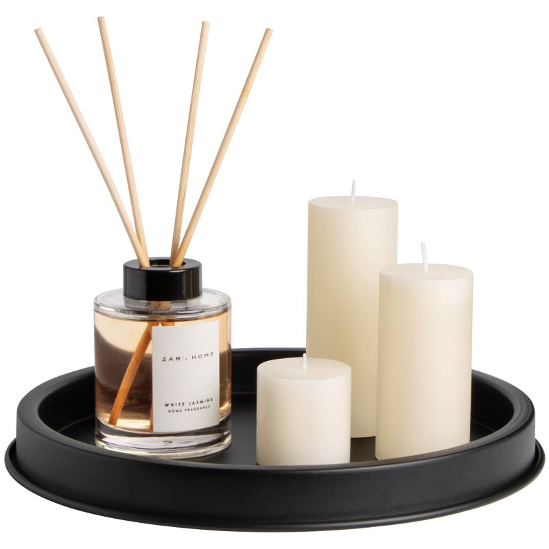 ANBOXIT Decorative Tray Candle Trays Decorative Black Round Perfume Plate Metal Decor for Coffee Table 30 cm