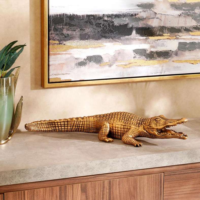 Pan Home Gold Polyresin Crocodile Figurine for Home Decor