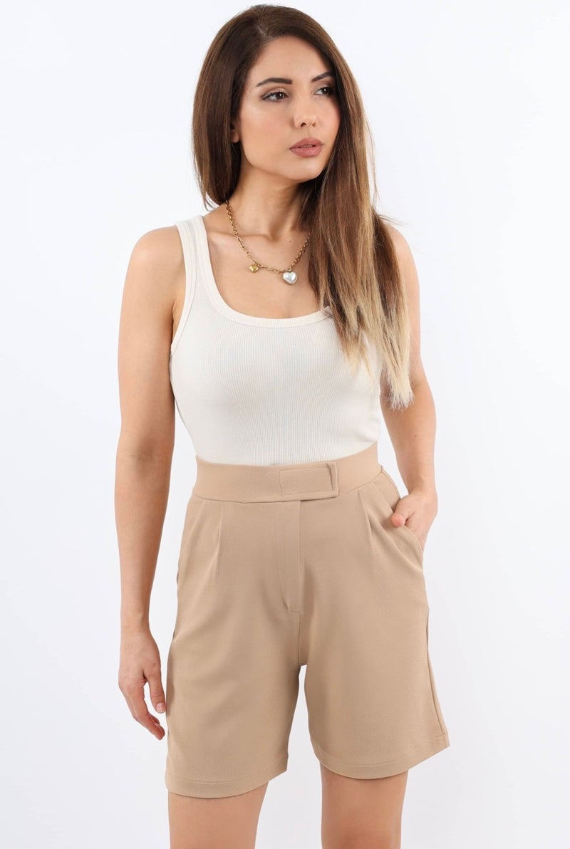 Ritnice Line Women's Lycra Velcro Beige Shorts  - Image 2