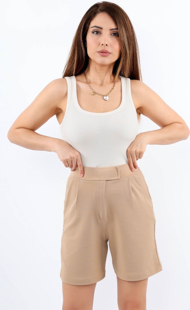 Ritnice Line Women's Lycra Velcro Beige Shorts  - Image 4