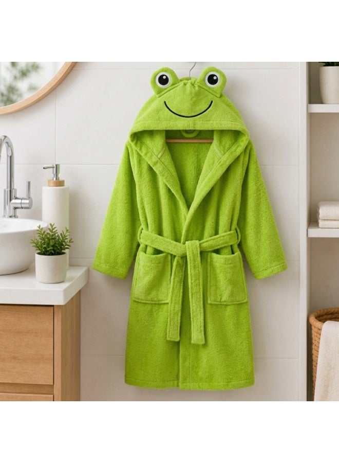 VELMORE Premium Kids Hooded Bathrobe – 100% Cotton Soft & Absorbent Towel Robe for Boys & Girls, Lightweight, Quick Dry, with Belt & Pockets (650 GSM) - 12 - 16 Y - Green - Image 1