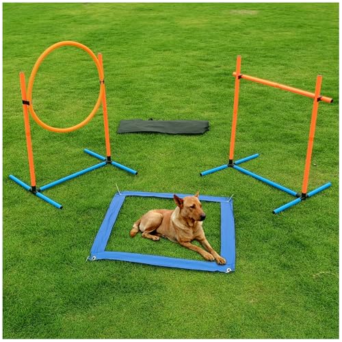 AHAILUOO Dog Agility Training Equipment Dog Obstacle Course Training Starter Kit Pet Jump Pole Jump Ring Pause BoxStorage BagDog Agility CourseDog HurdlesDog JumpsOutdoor or Indoor Game3Sets - Image 1