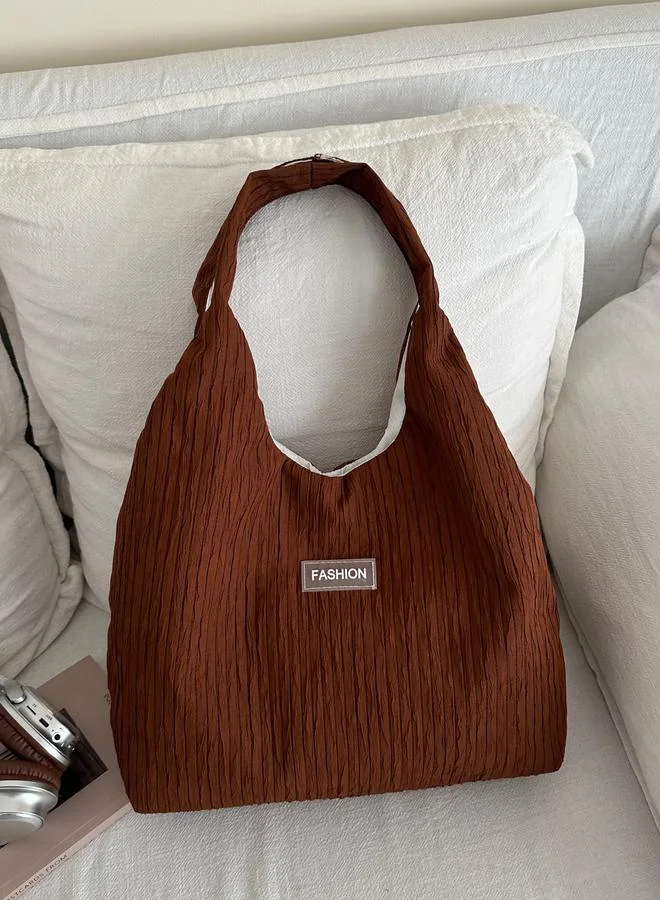 Take Two Brown Textured Pleated Shoulder Bag