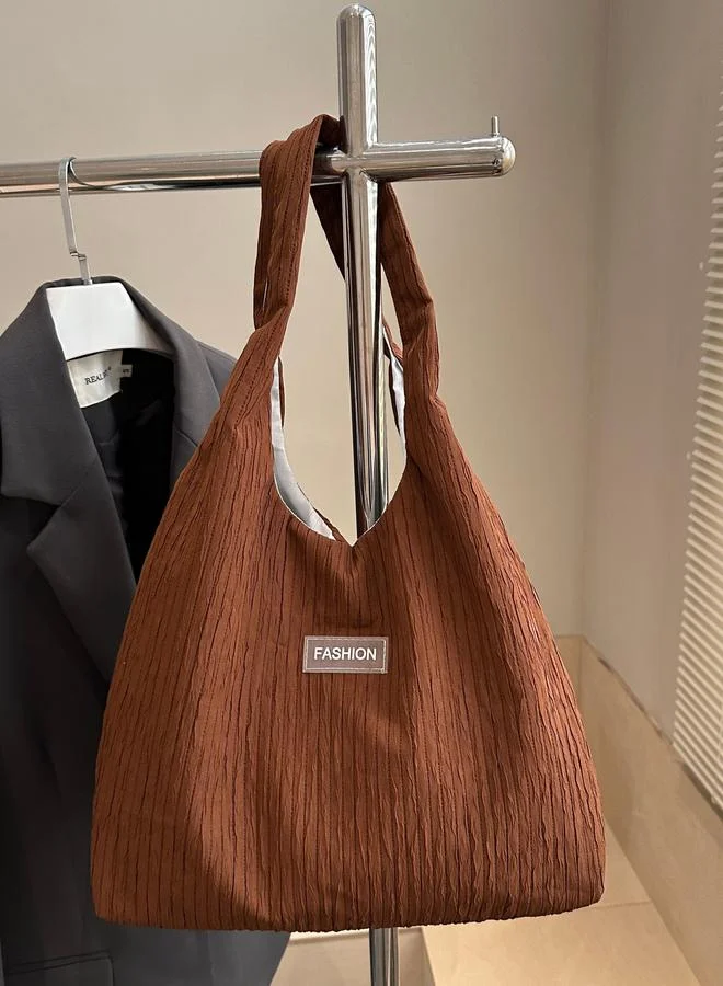 Take Two Brown Textured Pleated Shoulder Bag